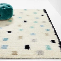 Neutral Scattered Checks Washable Wool Shag Kids Rug 4x6