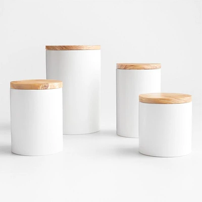 Olivewood and Matte Ceramic Canister Set