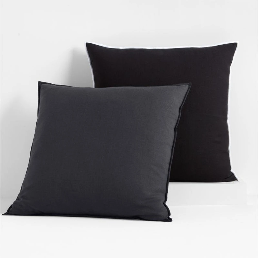 Organic Cotton Merrow Stitch 23"x23" Midnight Navy Throw Pillow Cover