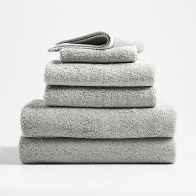 Quick-Dry Organic Cotton Ash Grey Bath Towels, Set of 6