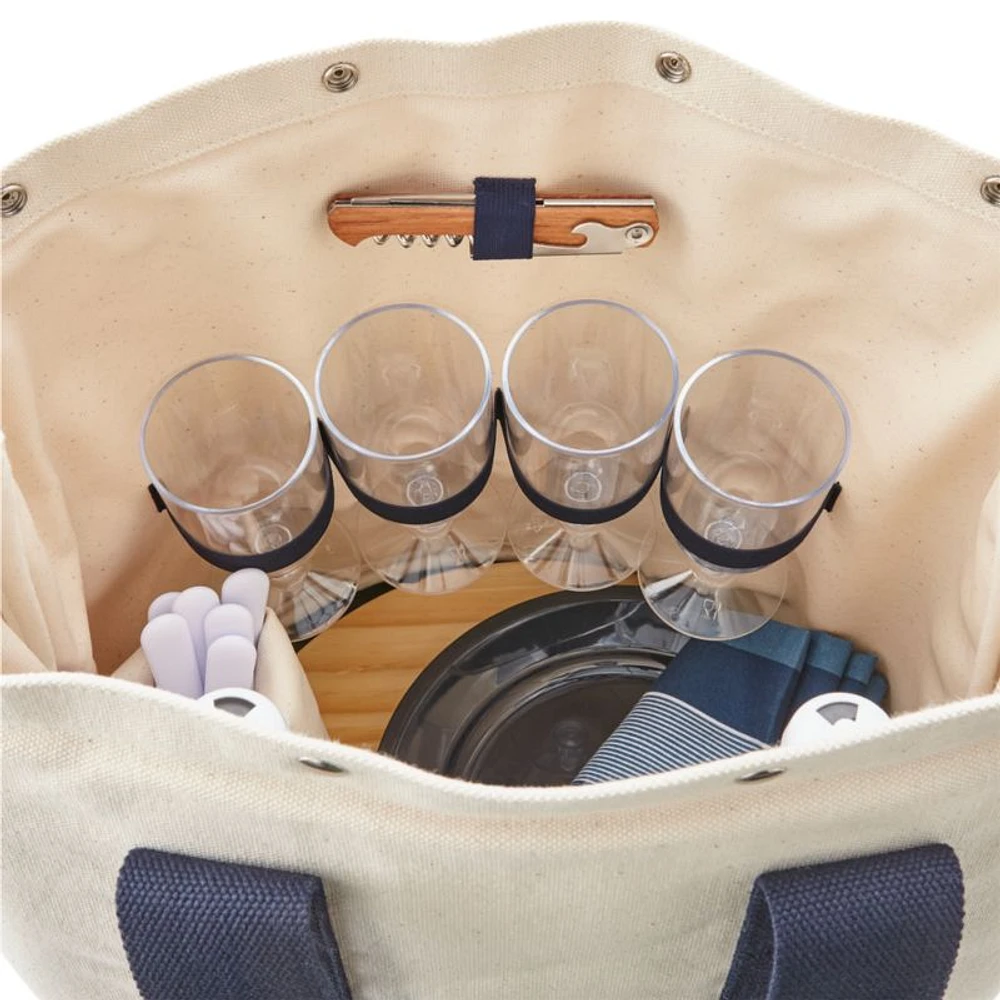 Outfitted Blue Canvas Picnic Tote