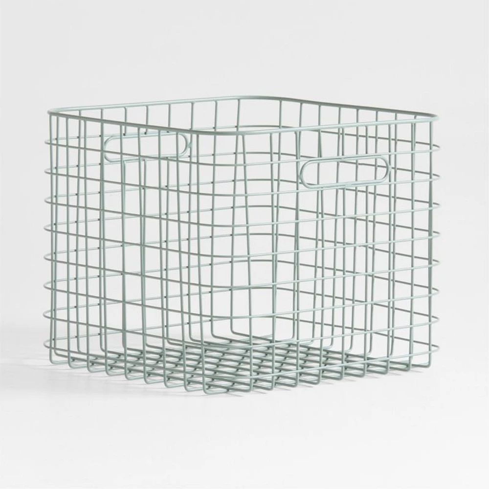 Outline Sage Large Wire Metal Floor Storage Bin with Wood Lid