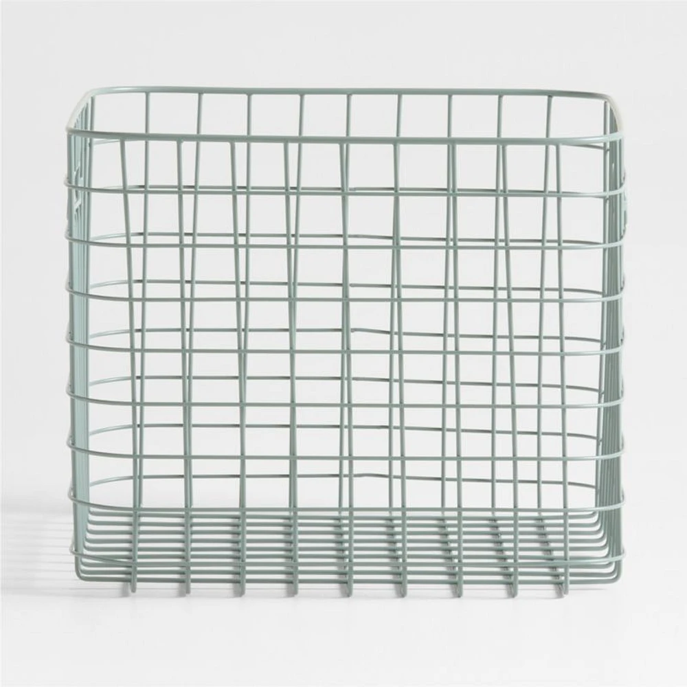 Outline Sage Large Wire Metal Floor Storage Bin with Wood Lid