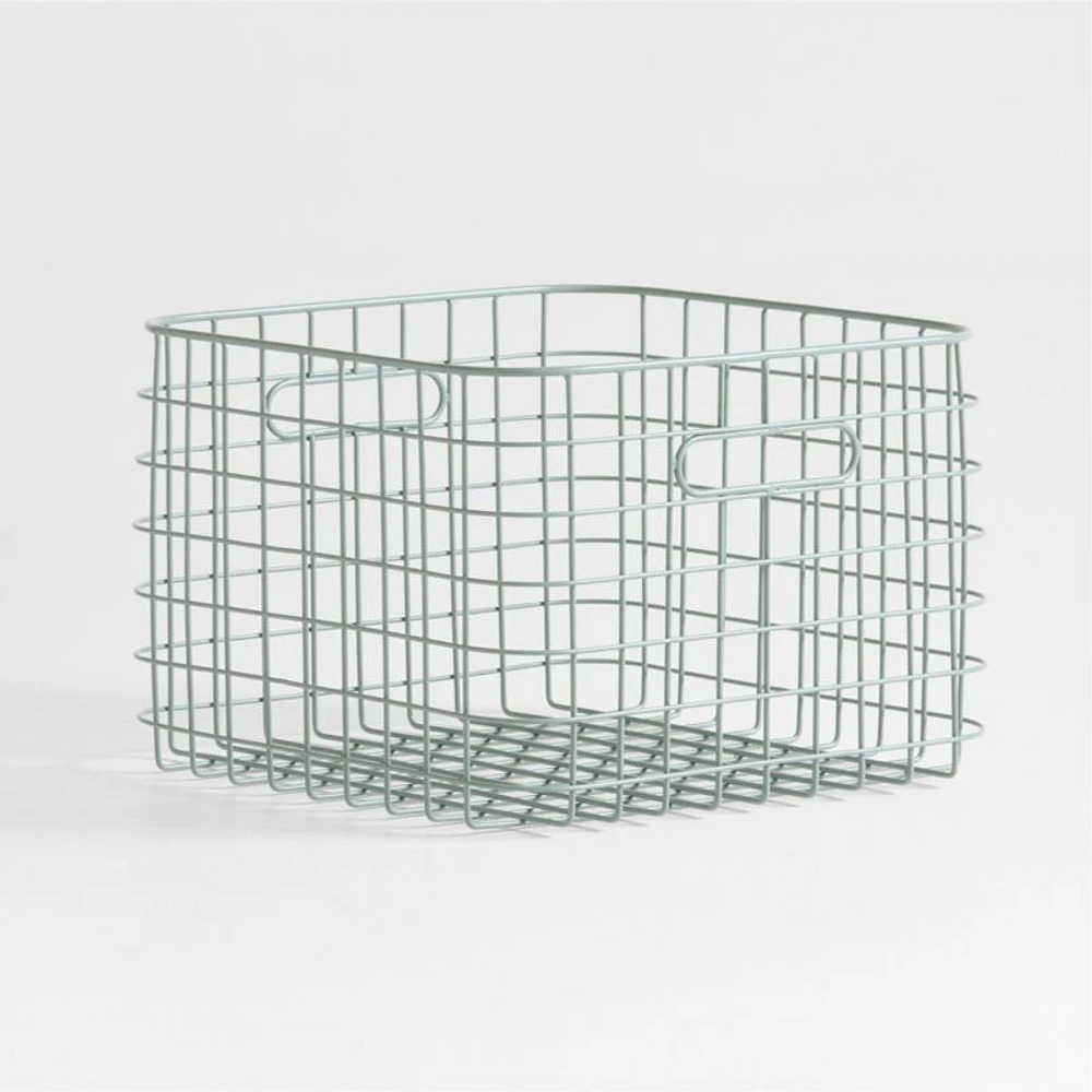 Outline Sage Medium Wire Metal Floor Storage Bin with Wood Lid