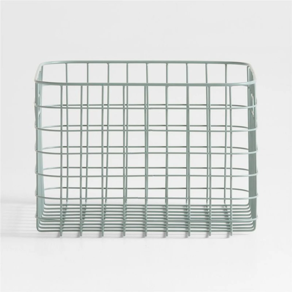 Outline Sage Medium Wire Metal Floor Storage Bin with Wood Lid