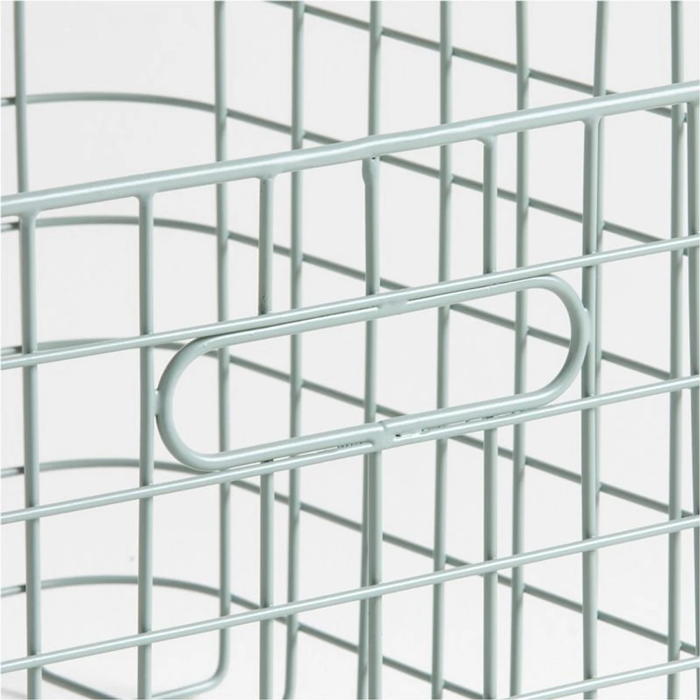 Outline Sage Medium Wire Metal Floor Storage Bin with Wood Lid