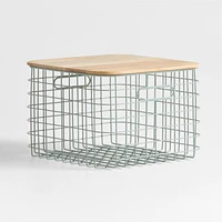 Outline Sage Medium Wire Metal Floor Storage Bin with Wood Lid