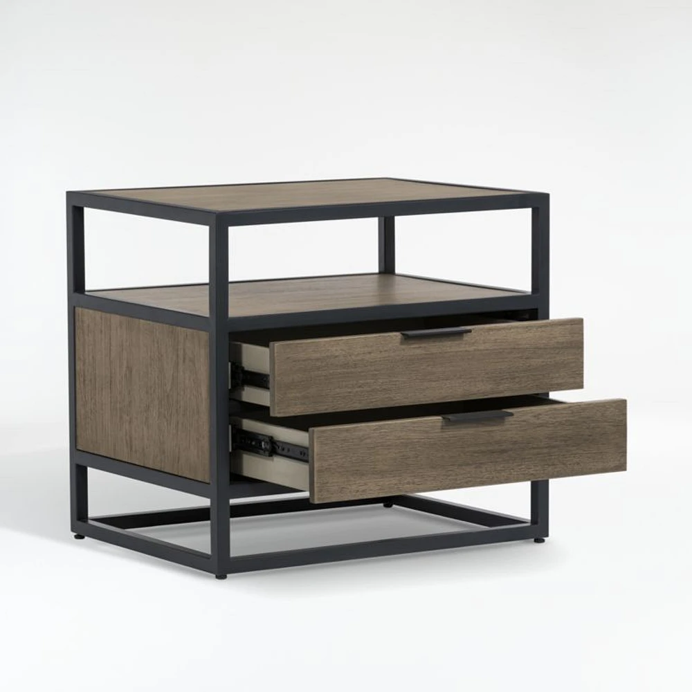 Oxford Weathered Brown Wood 2-Drawer Nightstand