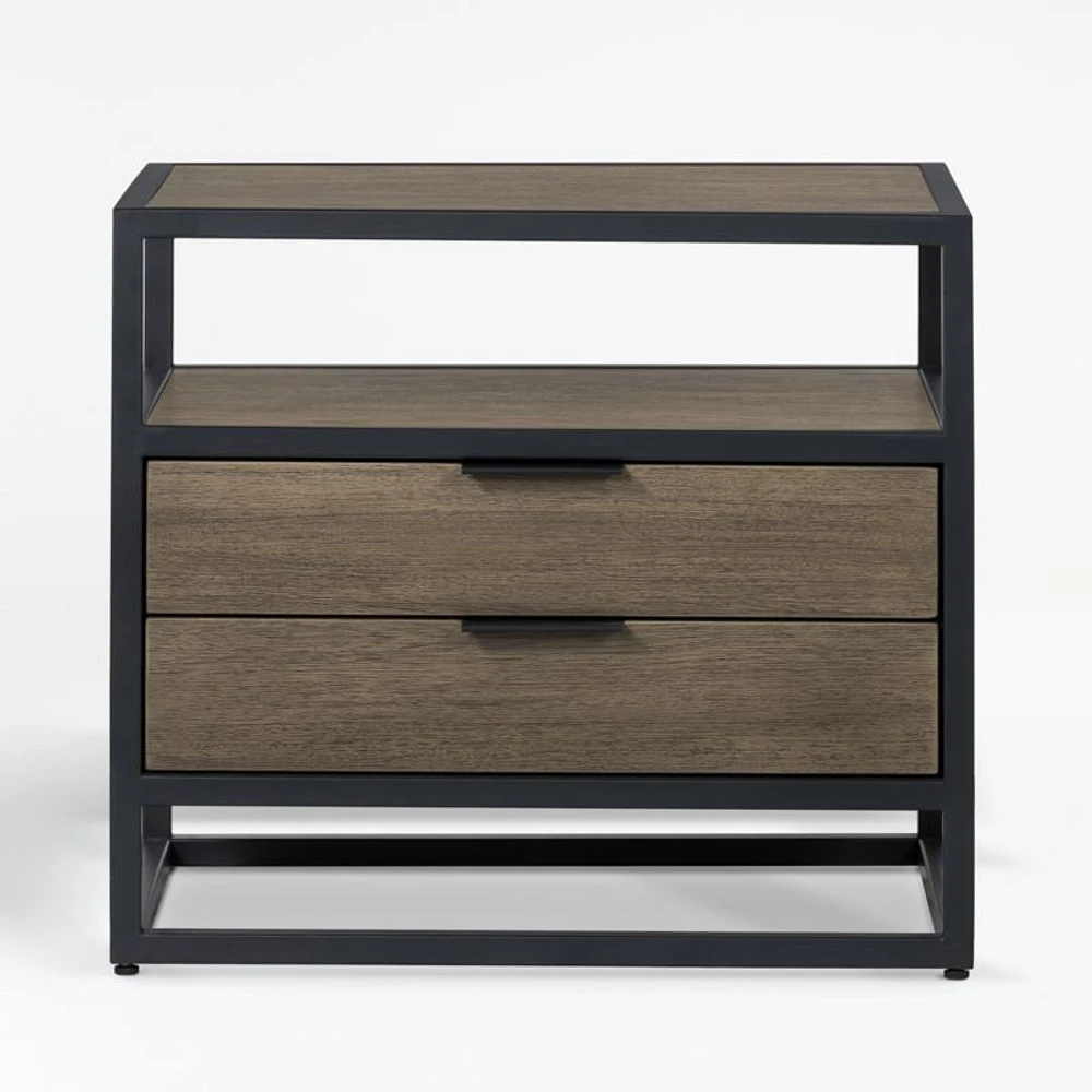 Oxford Weathered Brown Wood 2-Drawer Nightstand