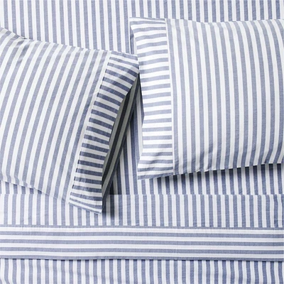 Oxford Shirting Light Indigo Blue Organic Cotton King Bed Sheet Set