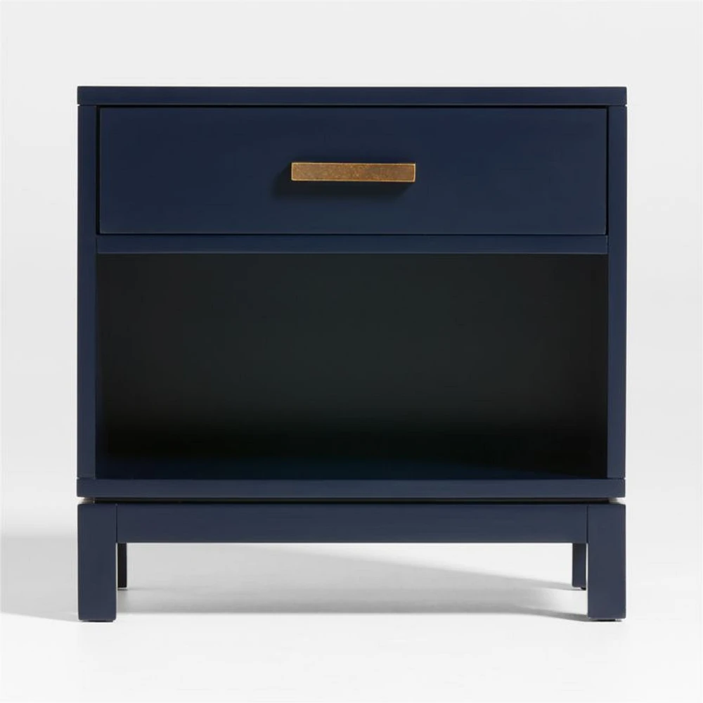 Parke Navy Blue Wood Kids Nightstand with Drawer