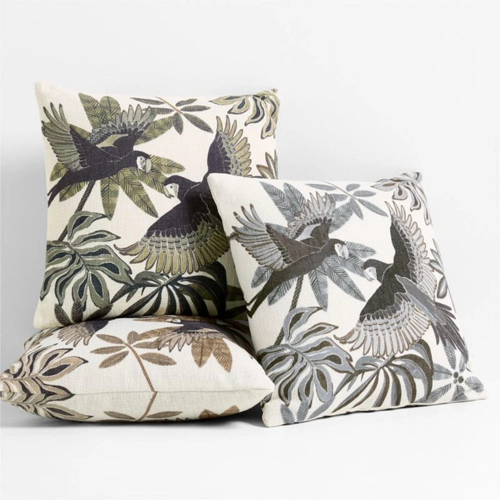 Parrot Printed 20"x20" Clay Taupe Outdoor Throw Pillow