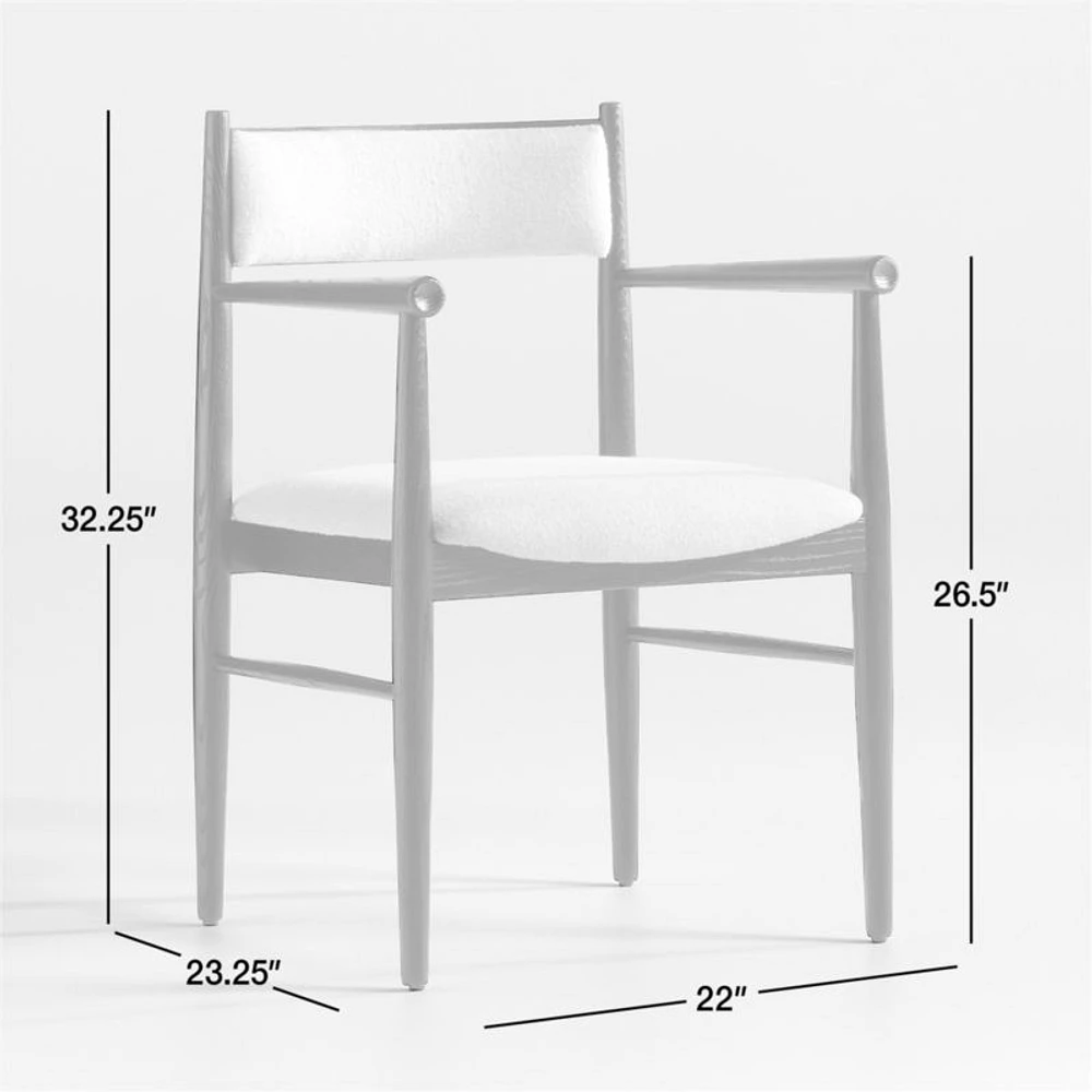Petrie Bleached Ash Upholstered Performance Fabric Dining Chair with Arms