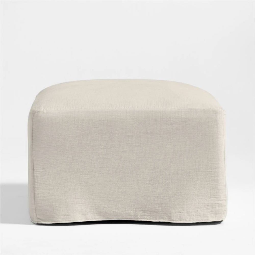 Piper Cream Slipcover Nursery Ottoman with Wood Base