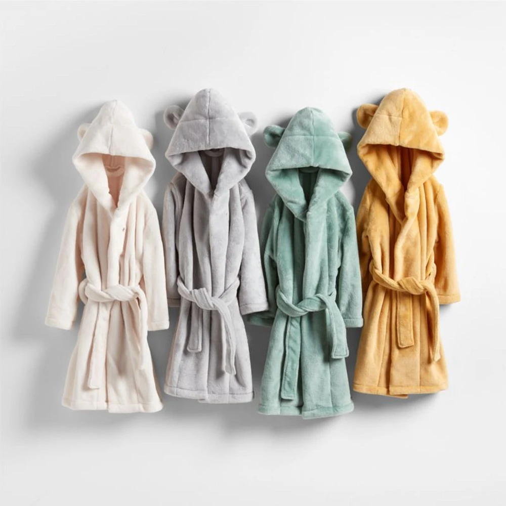 Small Cream Plush Hooded Kids Bath Robe