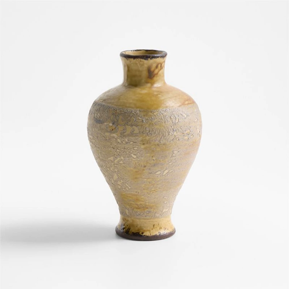 Pompeii 11" Rustic Yellow Ceramic Vase