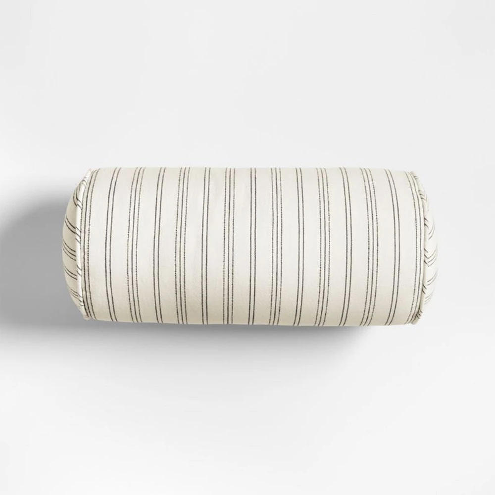 Portofino Cotton Striped Bolster 16"x8" Arctic Ivory Throw Pillow