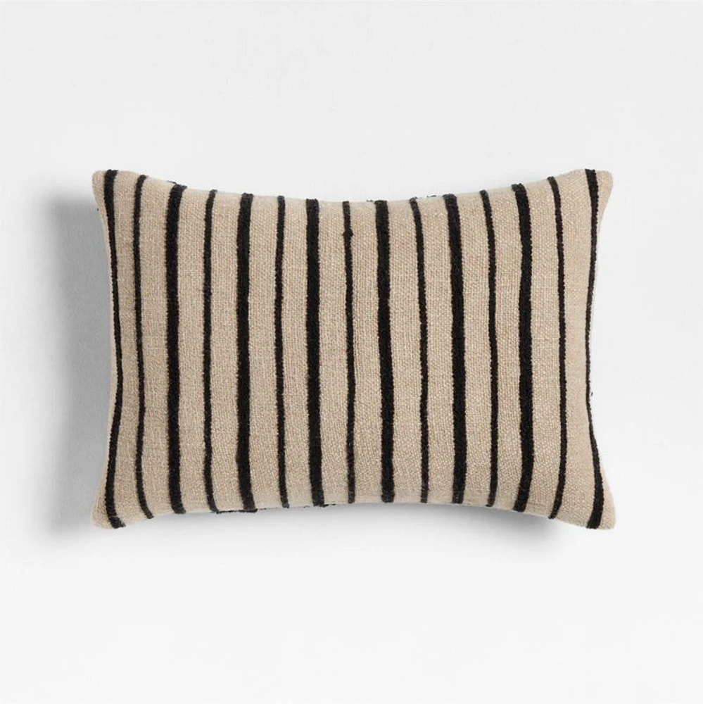 Praia Reversible Embroidered Palm Tree Striped 22x15 Ink Black Throw Pillow Cover