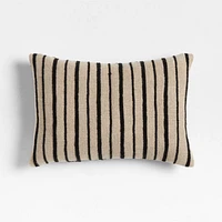 Praia Reversible Embroidered Palm Tree Striped 22x15 Ink Black Throw Pillow Cover