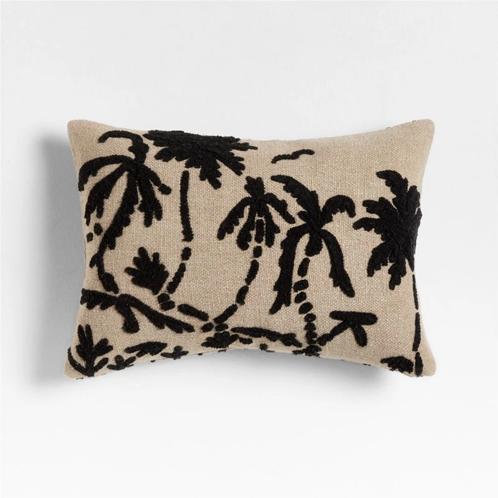 Praia Reversible Embroidered Palm Tree Striped 22x15 Ink Black Throw Pillow Cover