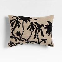 Praia Reversible Embroidered Palm Tree Striped 22x15 Ink Black Throw Pillow Cover