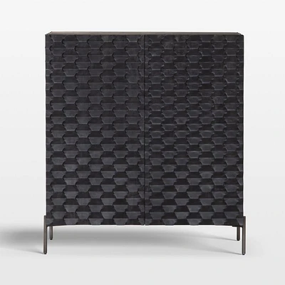 Raffael 39" Black Carved Wood Bar Cabinet with Storage