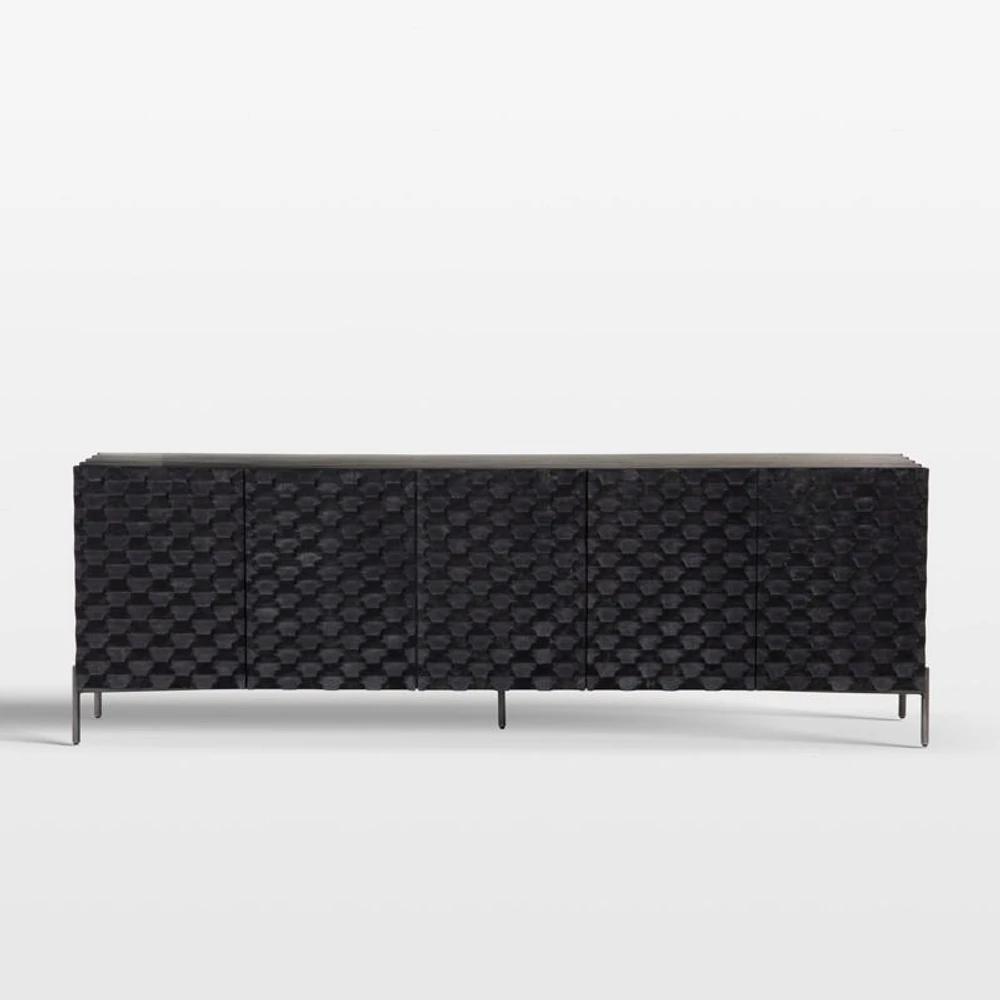 Raffael 82" Black Carved Wood Storage Media Console