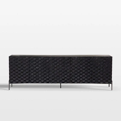 Raffael 82" Black Carved Wood Storage Media Console