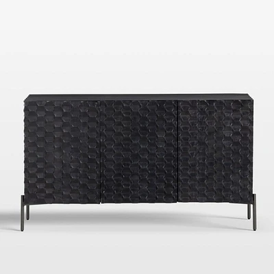 Raffael 49.5" Black Carved Wood Storage Media Console