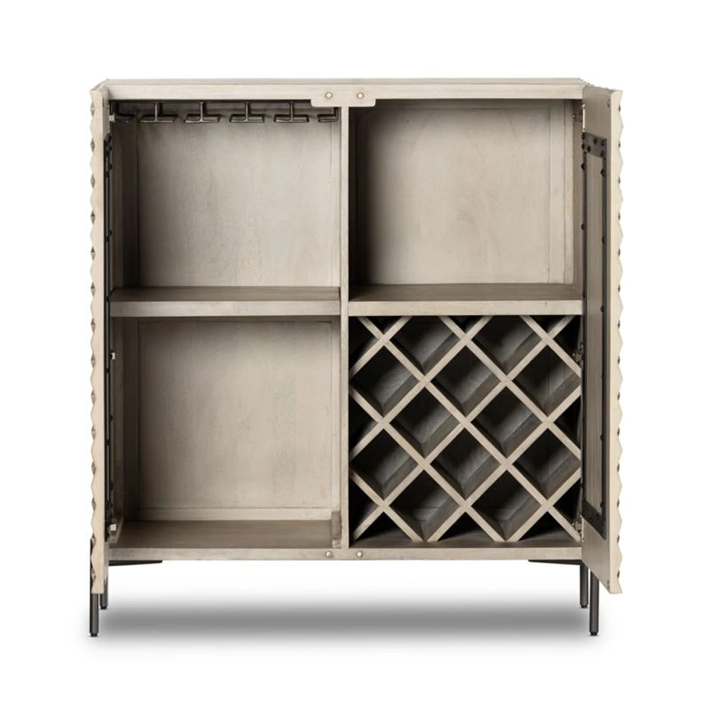Raffael 39" Grey Wash Wood Bar Cabinet with Storage
