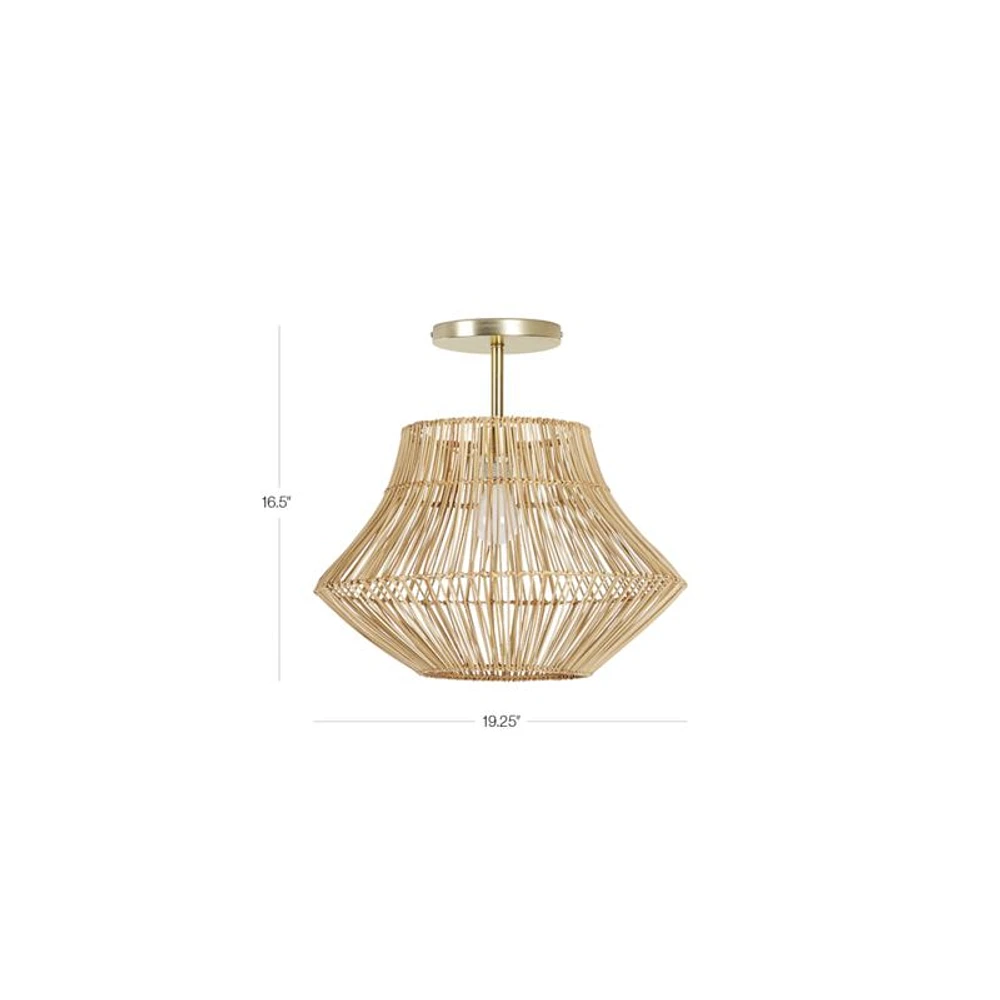 Basket-Style Woven Rattan 19" Kids Flush Mount Ceiling Light