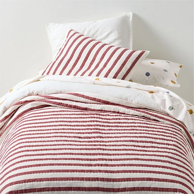 Red Striped Waffle Weave Organic Cotton Kids Twin Quilt