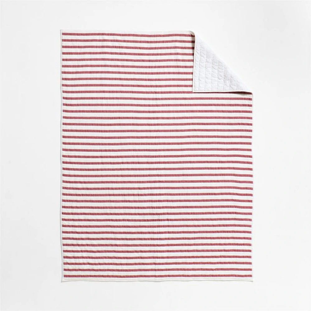 Red Striped Waffle Weave Organic Cotton Kids Twin Quilt
