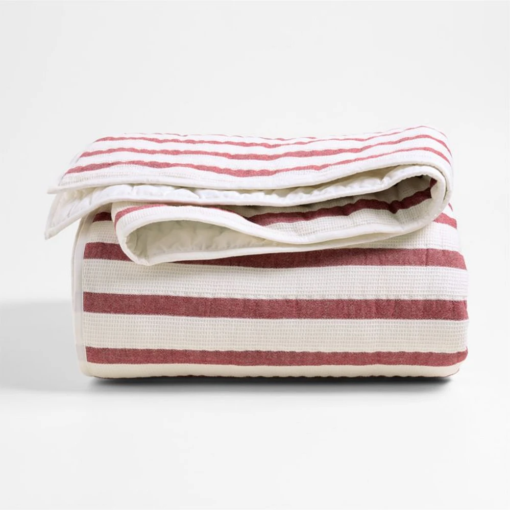 Red Striped Waffle Weave Organic Cotton Kids Twin Quilt