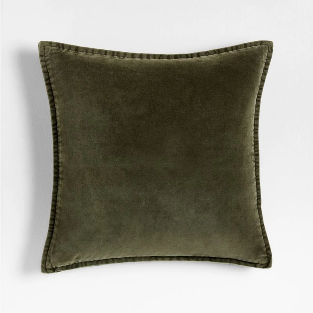 Relaxed Washed Organic Cotton Velvet 20x20 Burnt Green Throw Pillow Cover