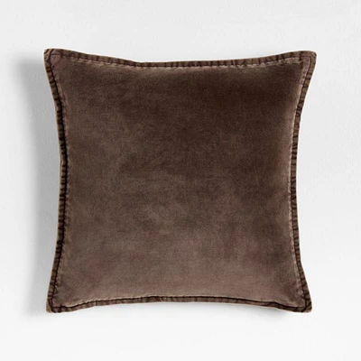Relaxed Washed Organic Cotton Velvet 20x20 Deep Brown Throw Pillow Cover