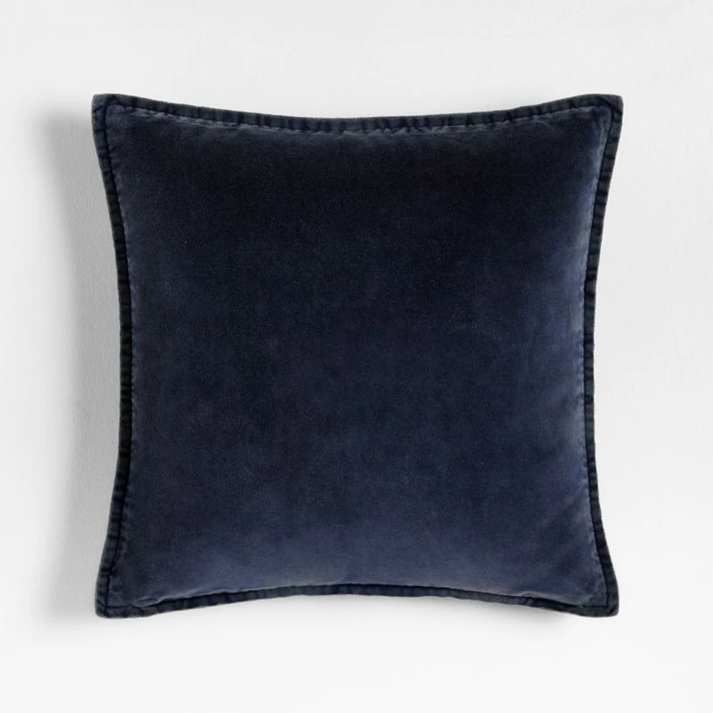 Relaxed Washed Organic Cotton Velvet 20x20 Deep Indigo Throw Pillow Cover