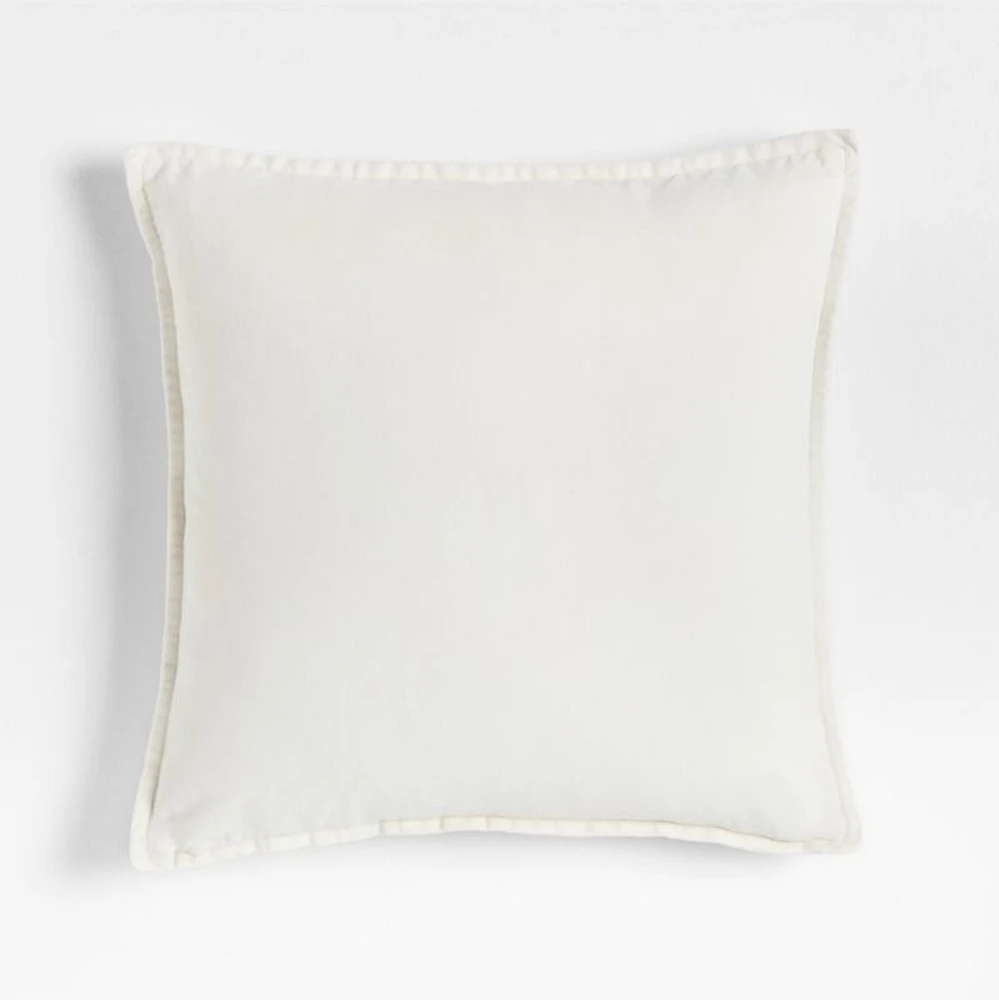 Relaxed Washed Organic Cotton Velvet 20x20 Ivory Throw Pillow Cover
