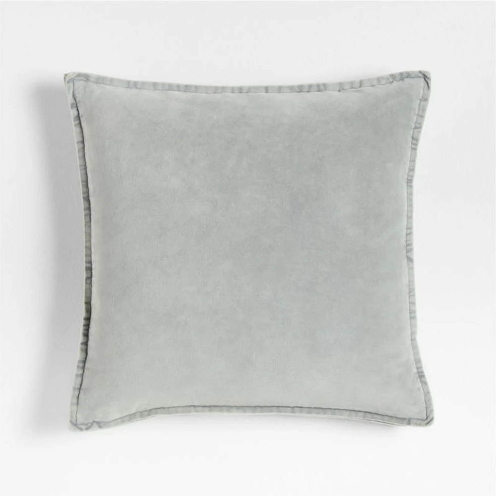 Relaxed Washed Organic Cotton Velvet 20x20 Mist Blue Throw Pillow Cover