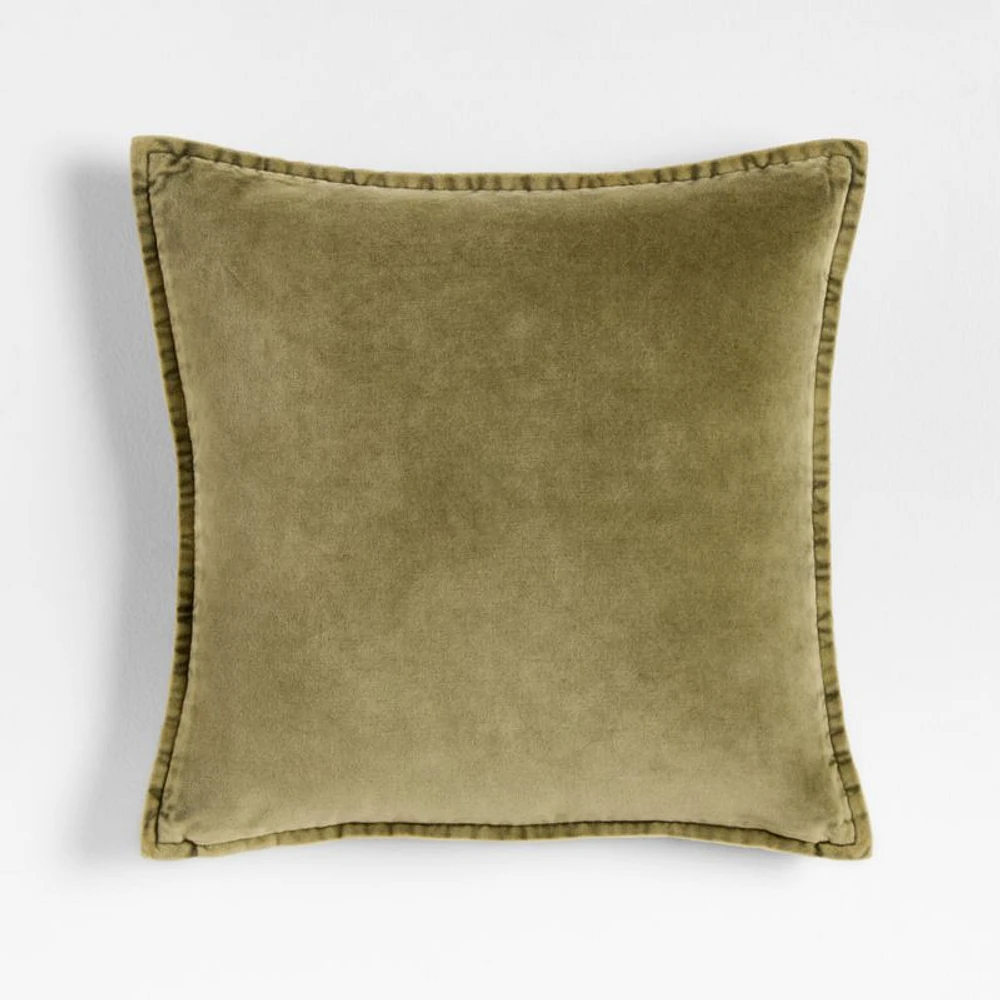 Relaxed Washed Organic Cotton Velvet 20x20 Moss Green Throw Pillow Cover