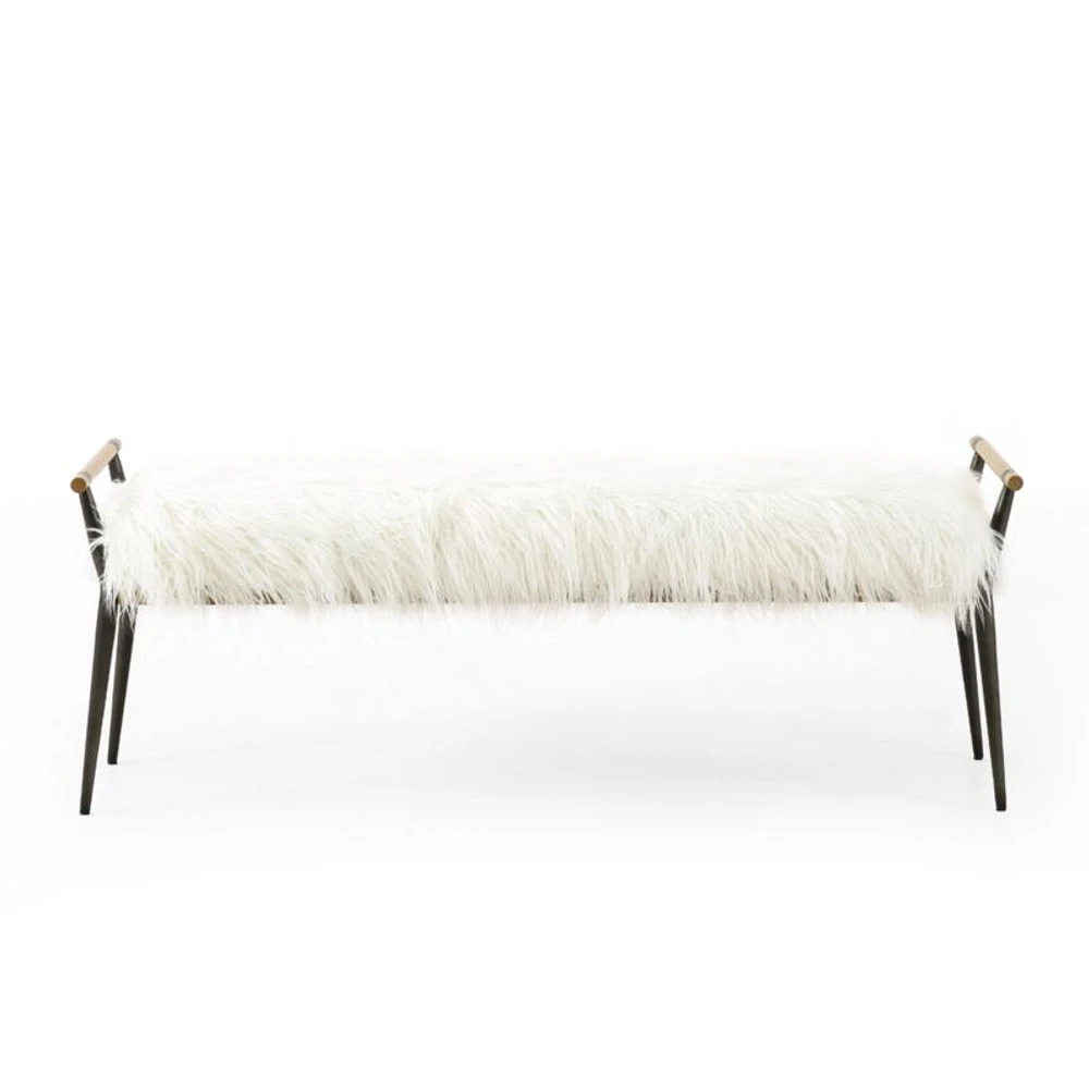 Riane Faux Fur and Wood Bench Seat