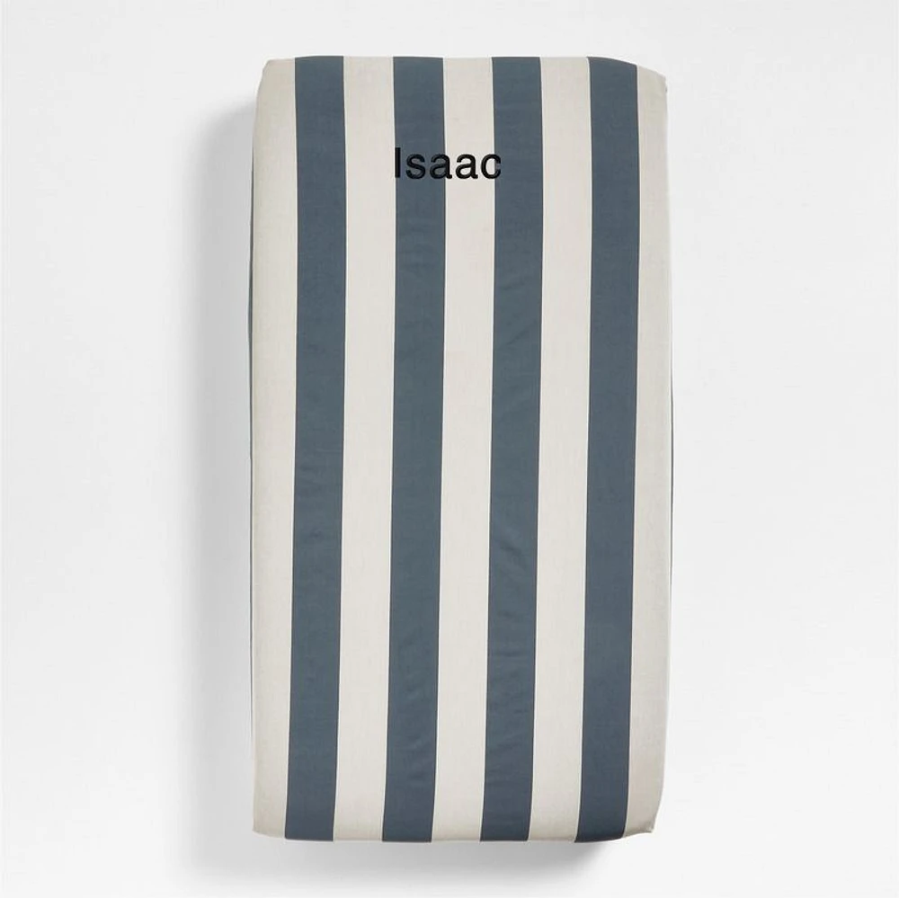Riviera Slate Blue and Oatmeal Stripe Organic Cotton Baby Crib Fitted Sheet