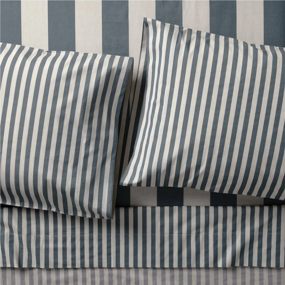 Riviera Slate Blue and Oatmeal Stripe Organic Cotton Kids Twin Sheet Set