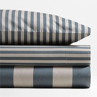 Riviera Slate Blue and Oatmeal Stripe Organic Cotton Kids Twin Sheet Set