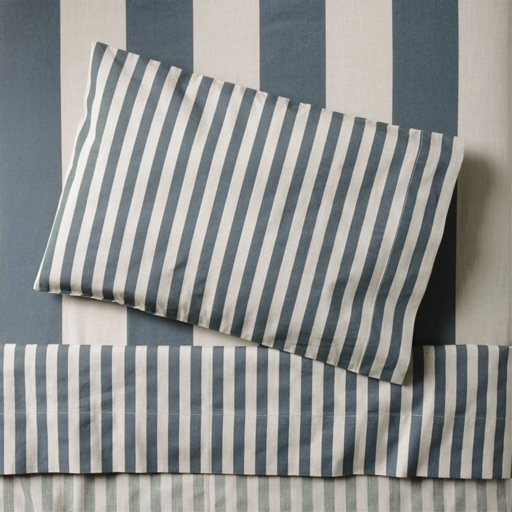 Riviera Slate Blue and Oatmeal Stripe Organic Cotton Toddler Sheet Set