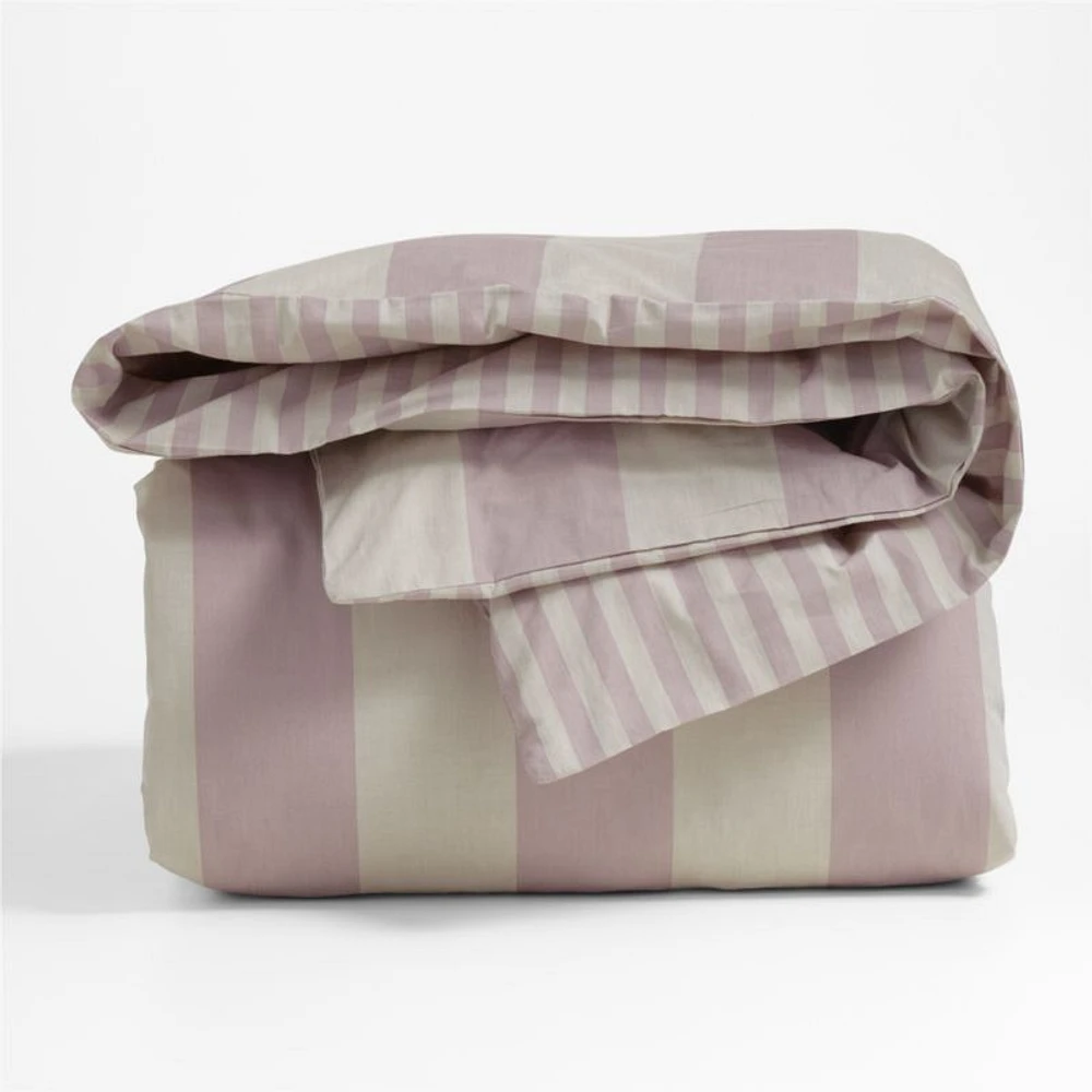 Riviera Plum Rose and Oatmeal Reversible Stripe Organic Cotton Kids Twin Duvet Cover