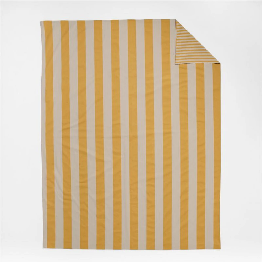 Riviera Savannah Yellow and Oatmeal Reversible Stripe Organic Cotton Kids Twin Duvet Cover