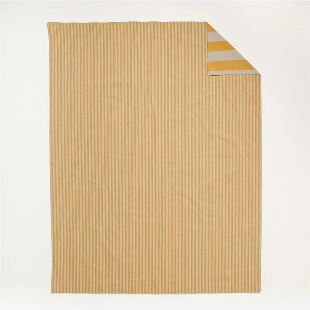 Riviera Savannah Yellow and Oatmeal Reversible Stripe Organic Cotton Kids Twin Duvet Cover