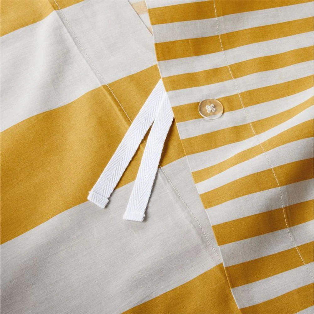 Riviera Savannah Yellow and Oatmeal Reversible Stripe Organic Cotton Kids Twin Duvet Cover