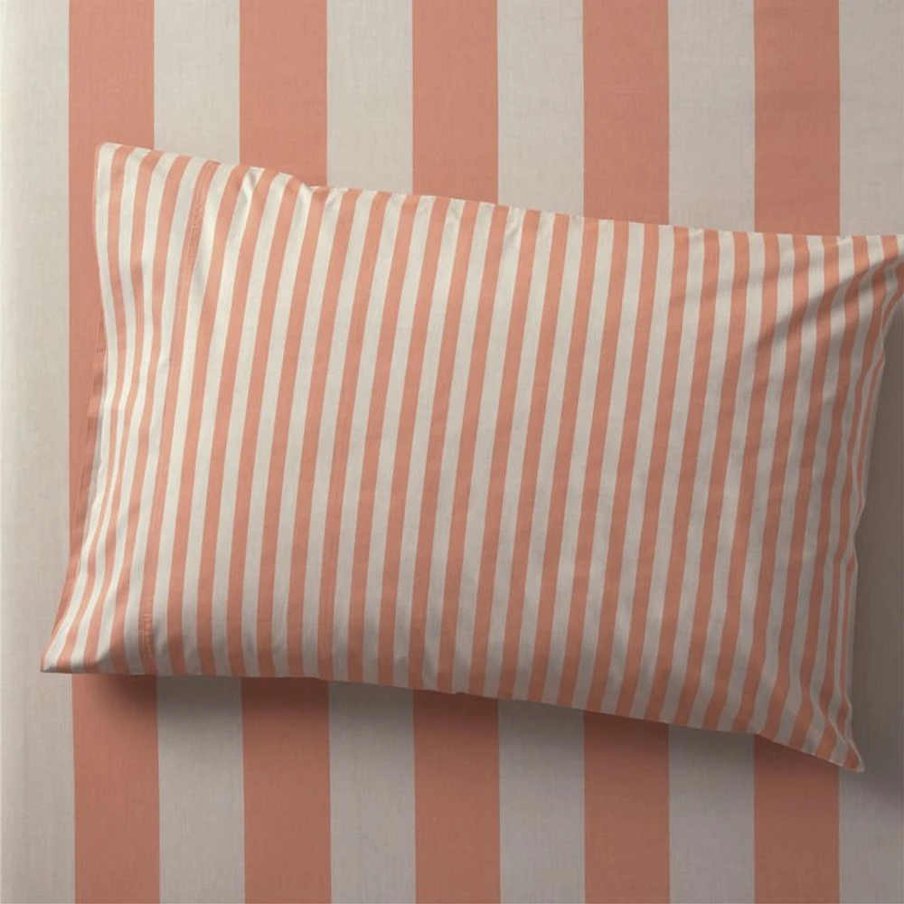 Riviera Terracotta Pink and Oatmeal Stripe Organic Cotton Kids Pillowcase